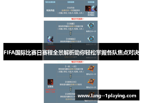 FIFA国际比赛日赛程全景解析助你轻松掌握各队焦点对决